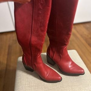 Red cowboy boots, worn once.